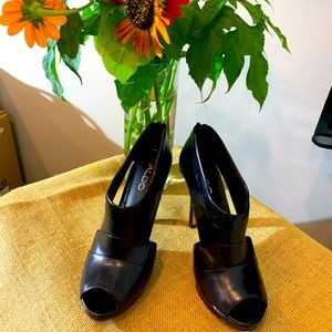 Aldo black leather open toe heels